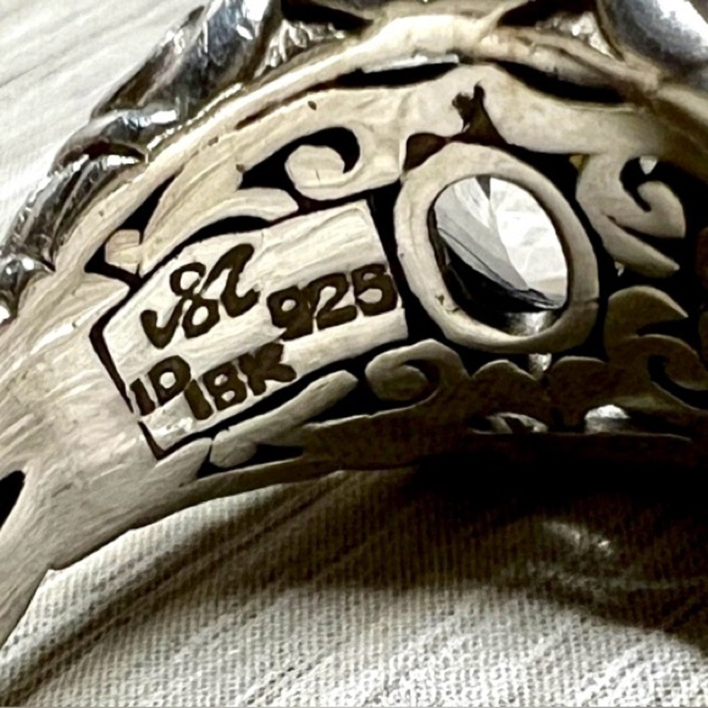 Designer Signed Robert Manse Sterling Silver & 14K Gold Prasiolite Ring, Size 8 - Picture 7 of 10